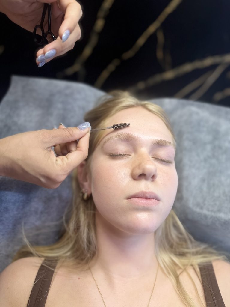 Close up of a freshly laminated eyebrow